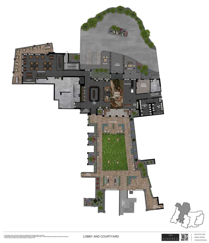 Kindred lobby and courtyard floor plan