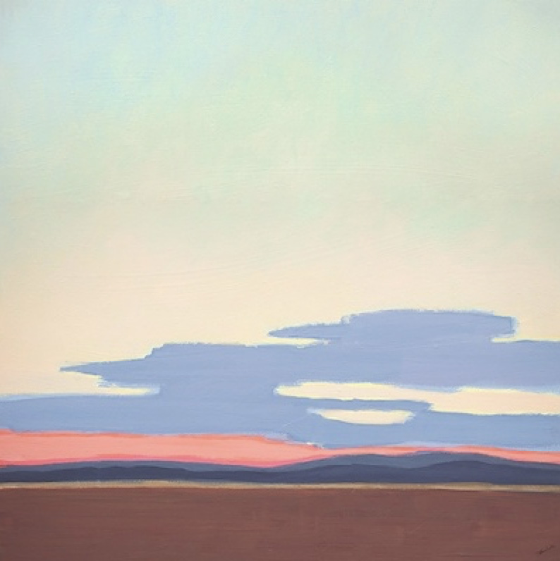 Minimalist landscape with pastel sky and distant horizon