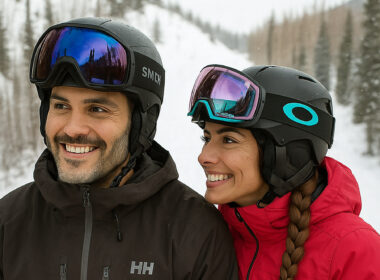 Photo of a couple on a ski lift