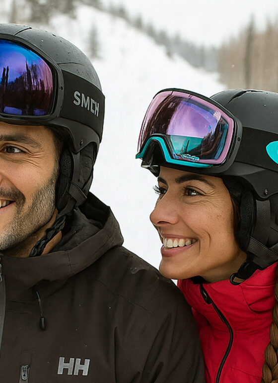 Photo of a couple on a ski lift