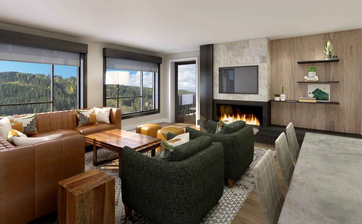 Residences Living Room Rendering Kindred Resort Keystone